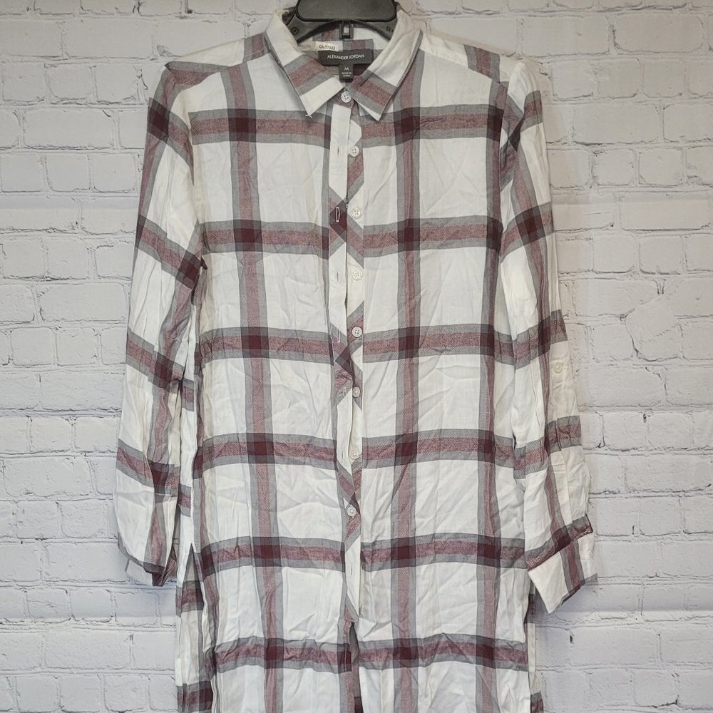 Alexander Jordan Button Down Plaid Women's Dress White/Red - Size Medium